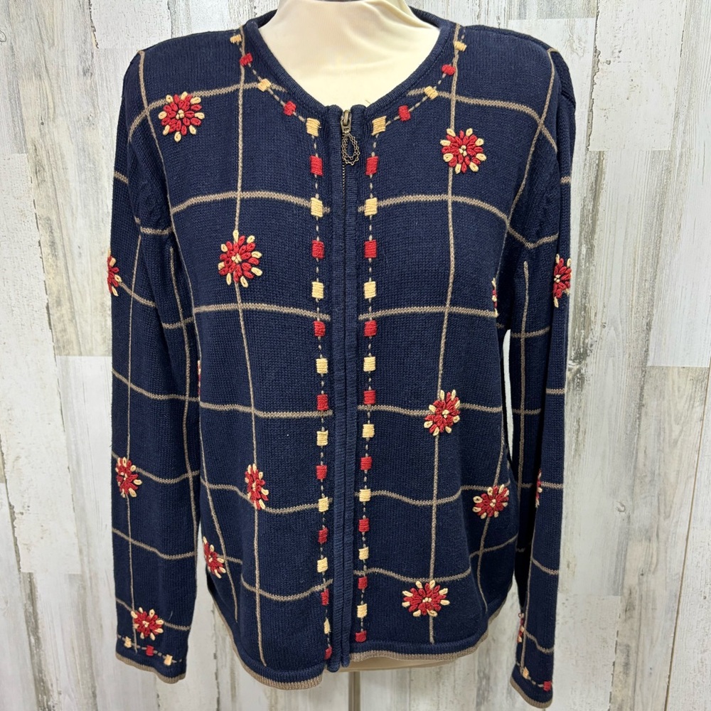 Christopher & Banks Zip Front Checkered Cardigan